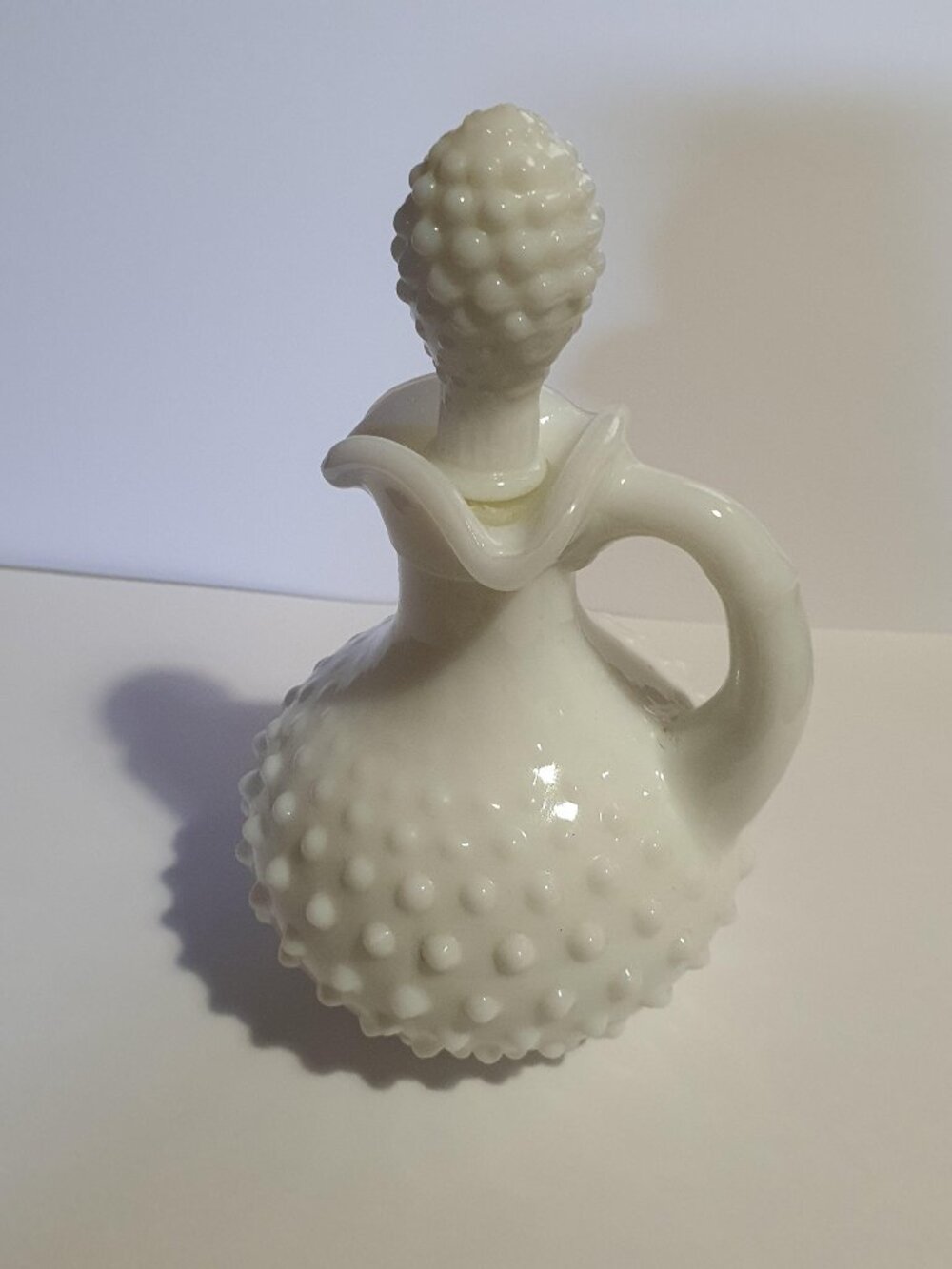Vintage Avon White Milk Glass Hobnail Decanter with Stopper